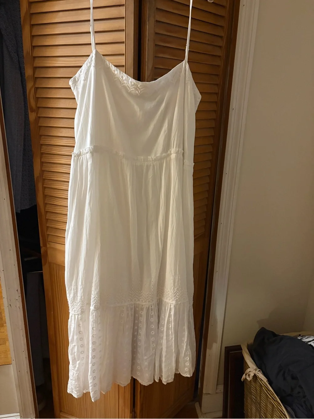 J. Crew White Eyelet Tiered Midi Dress